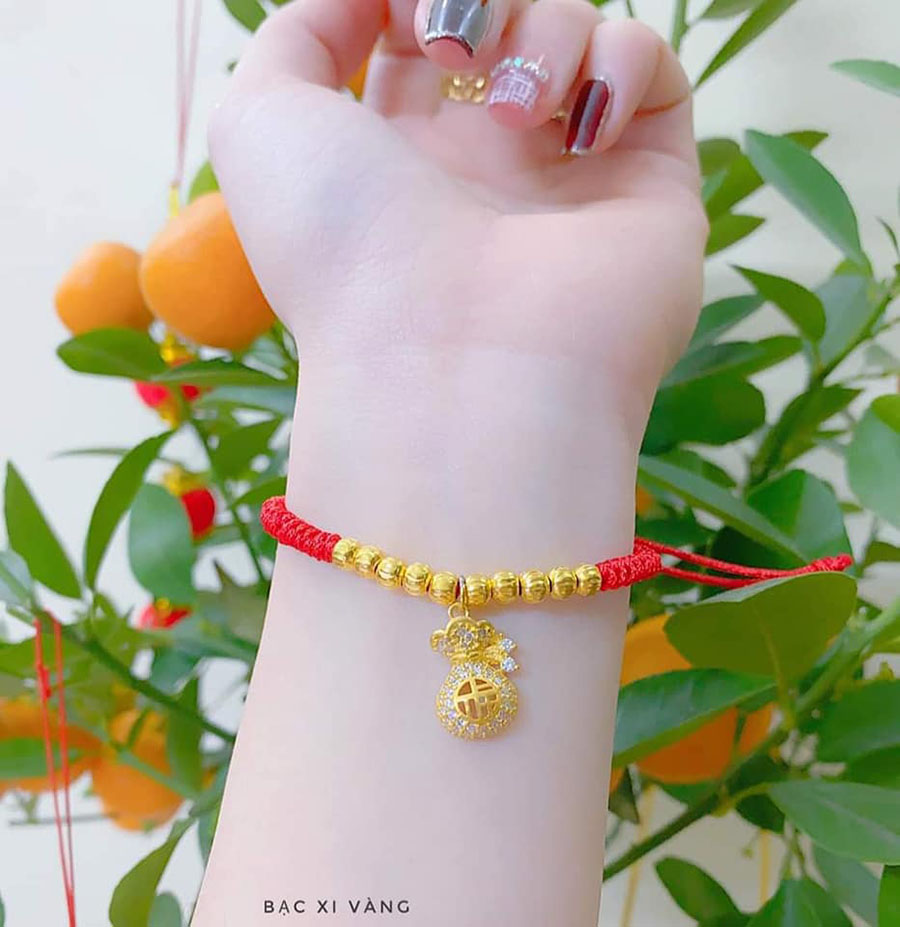 Lắc Tay Túi Tiền Bạc Si Vàng